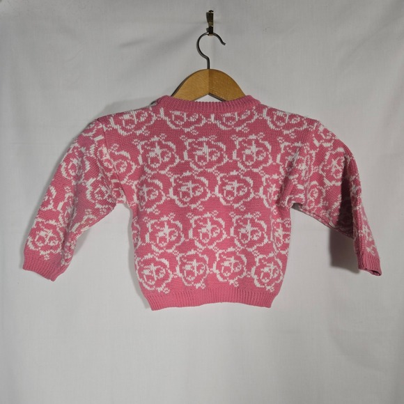 Vtg Acrylic ESprit Girls 4-5 Cherry Roses Pink Chunky Knit‎ Sweater Cottage - Picture 5 of 8